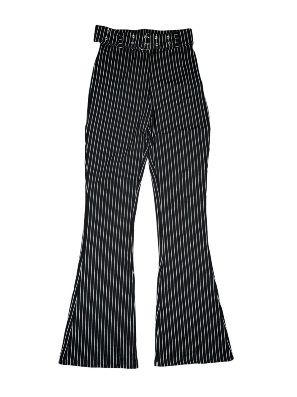 High-Waist Black Pinstripe Stretchy Flare Pants